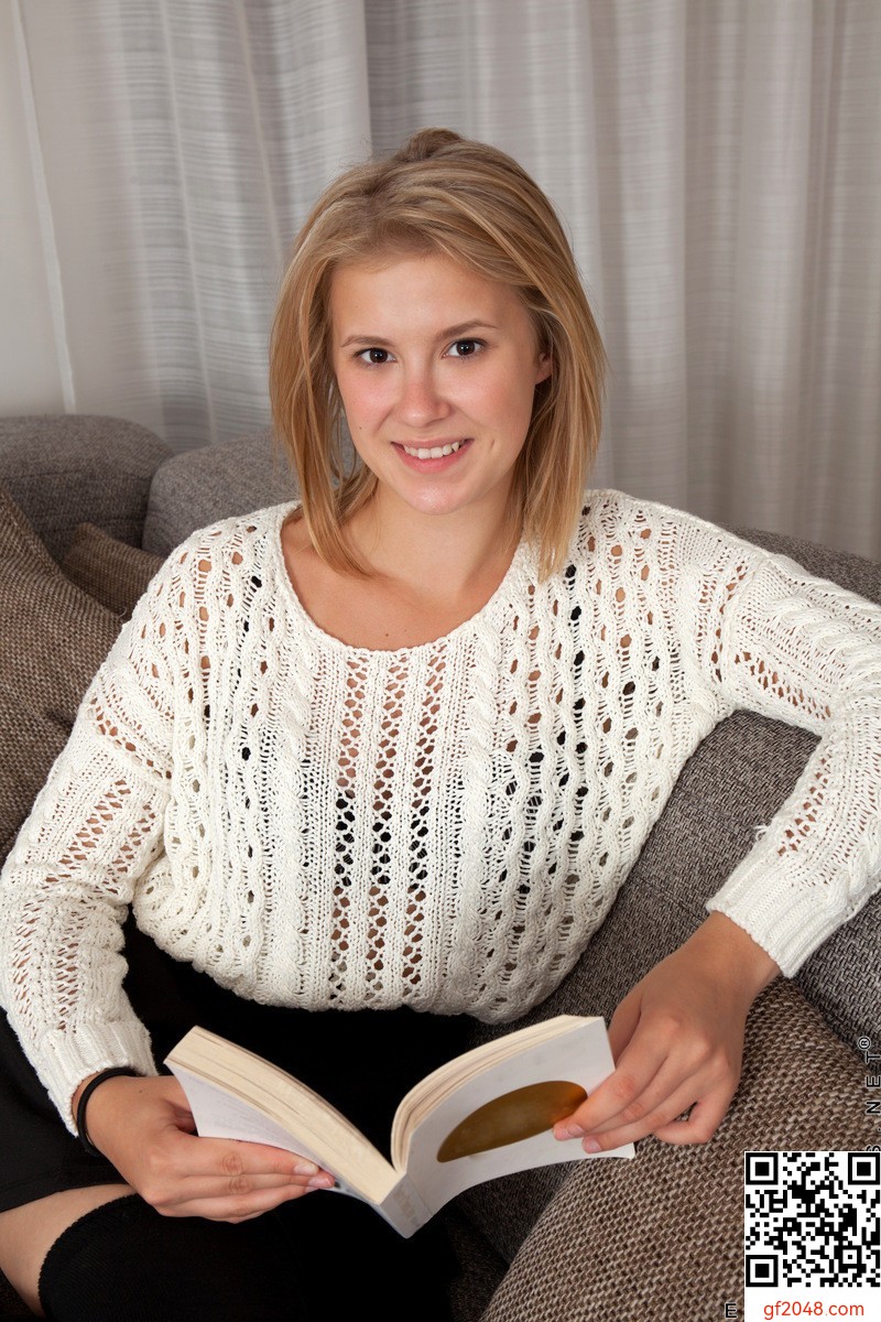 Young blonde girl Elza A makes her nude modeling debut in over the knee socks
